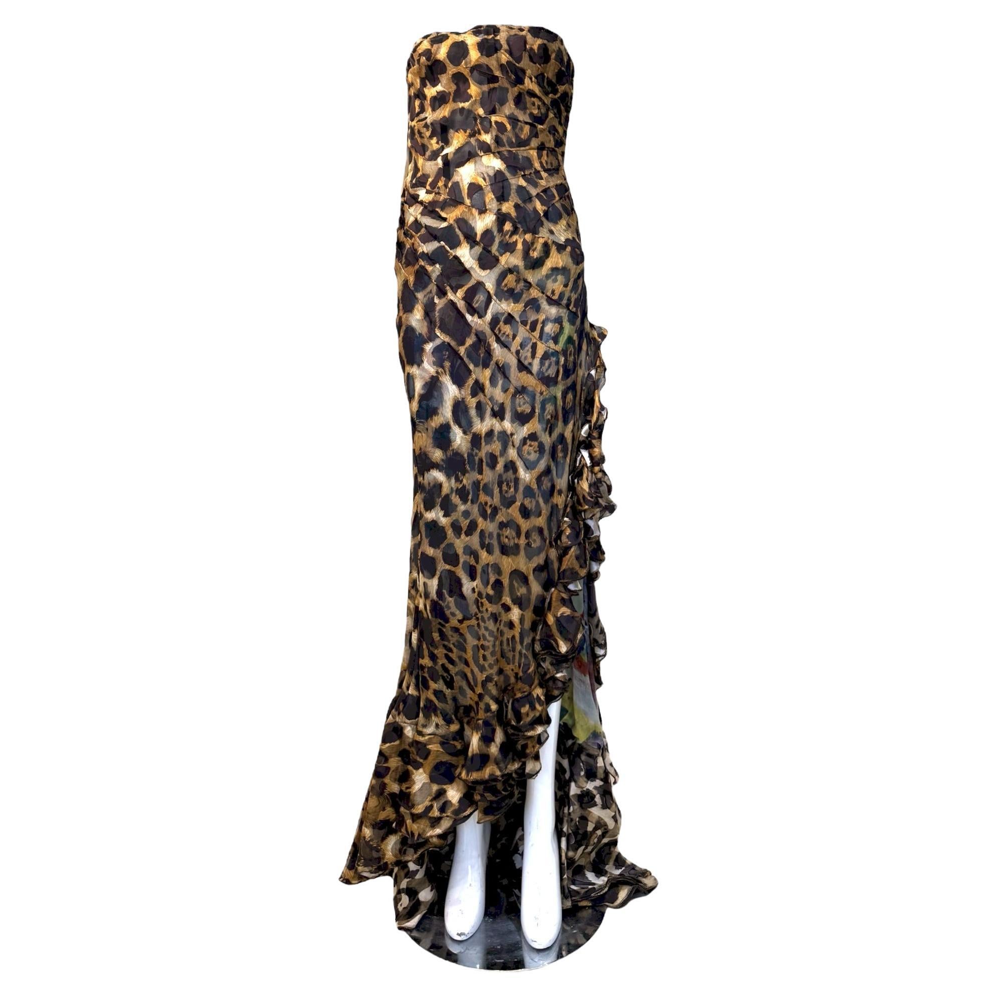 Raniero Gattinoni 1990
s Leopard Print Strapless Chiffon Gown For Sale