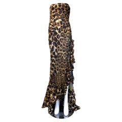 Raniero Gattinoni 1990's Leopard Print Strapless Chiffon Gown