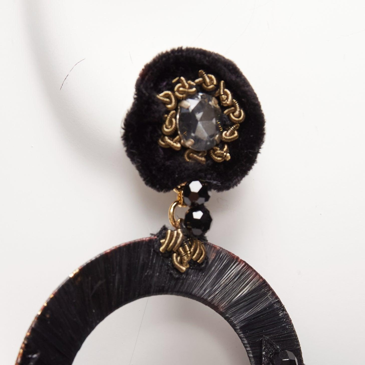 Women's RANJANA KHAN black brown dotted feather beads bow dangling clip on earrings For Sale