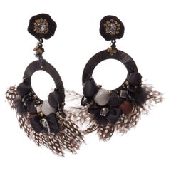 RANJANA KHAN black brown dotted feather beads bow dangling clip on earrings