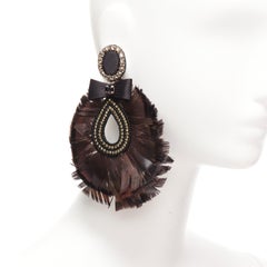 RANJANA KHAN holographic feather crystal bow dangling clip on earrings Pair