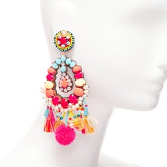 Ranjana Khan, orecchini a clip con perline di cristallo arancione neon e multi pendenti