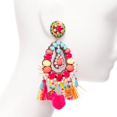 Ranjana Khan, orecchini a clip con perline di cristallo arancione neon e multi pendenti