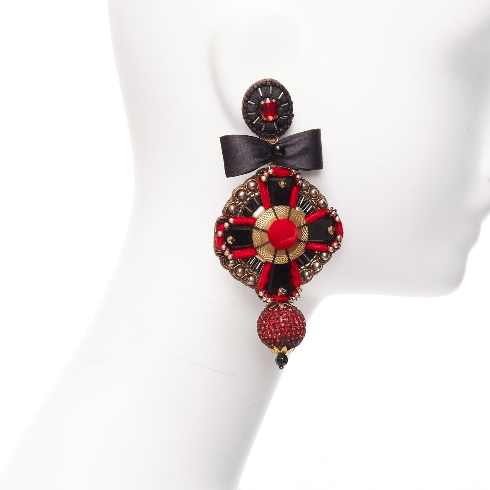 RANJANA KHAN red black ethnic bow crystal ball dangling clip on earrings In Good Condition For Sale In Hong Kong, NT