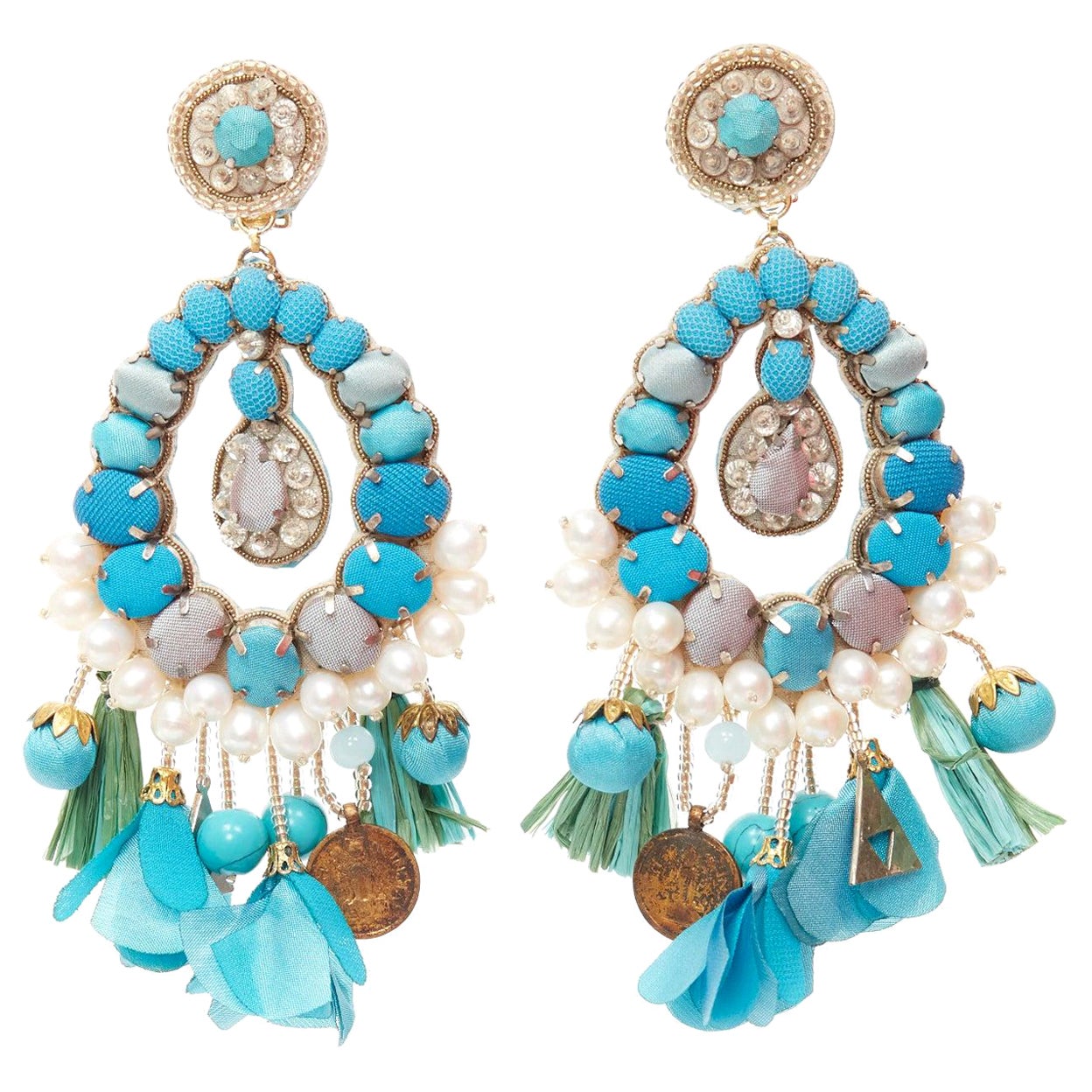 RANJANA KHAN pendientes de clip con perla de imitación turquesa crema  Par en venta