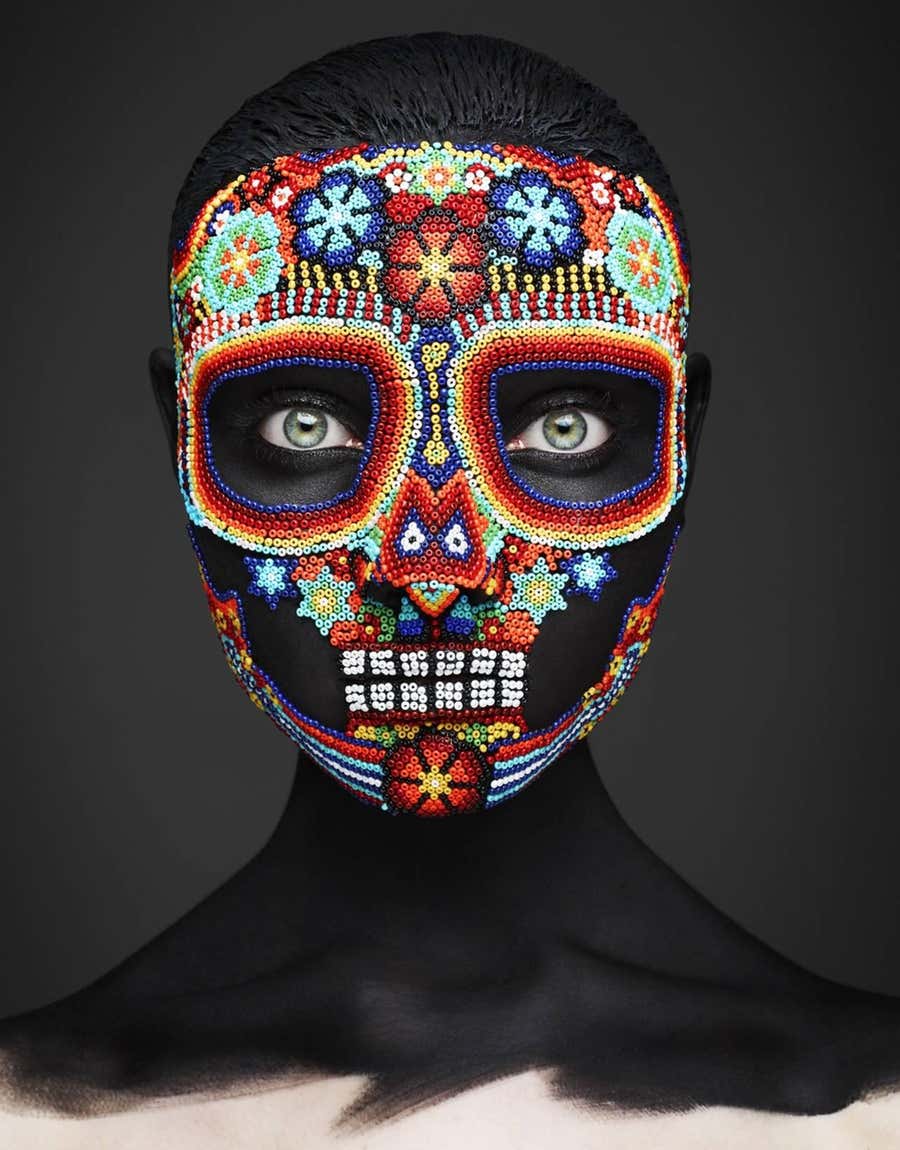 Epitaph II - portrait with colorful pearl makeup, fine art photography, 2013