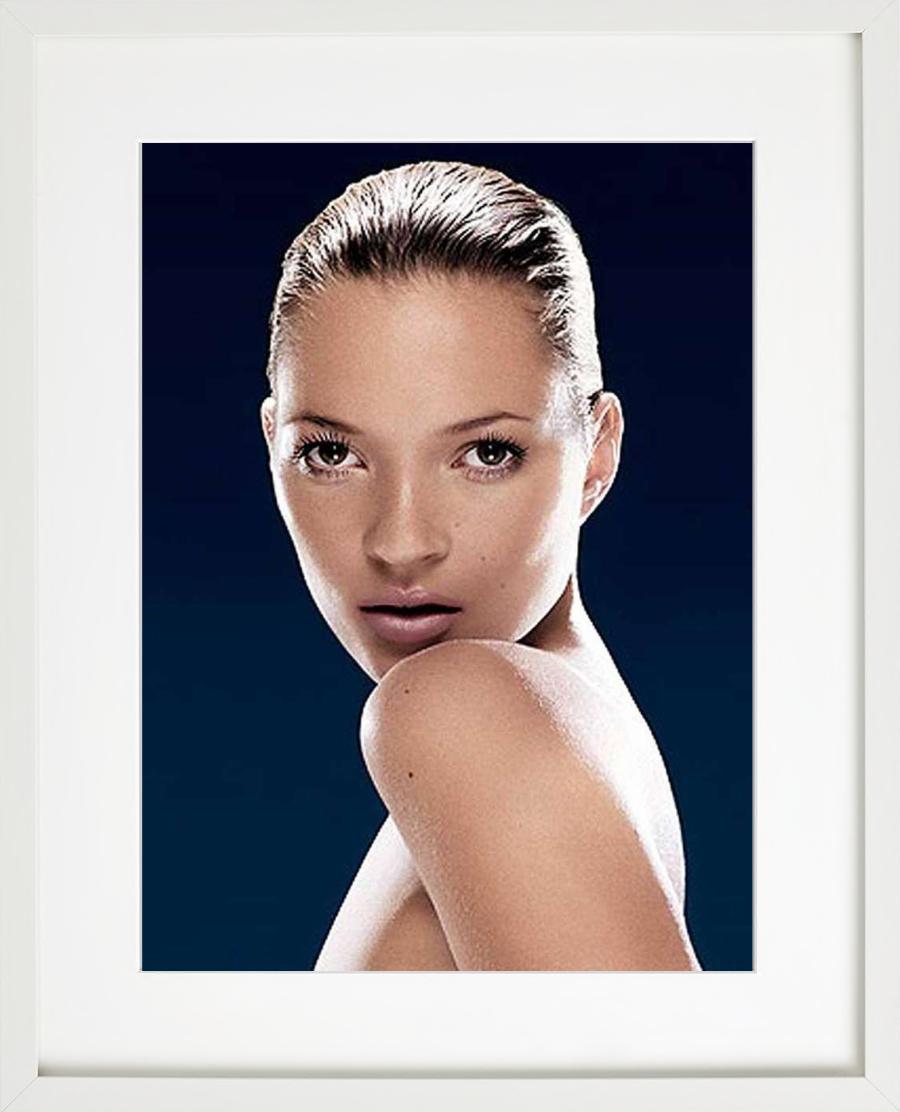 Kate Moss Big Issue - Portrait with blue background, fine art photography, 1999 - Contemporary Photograph by Rankin