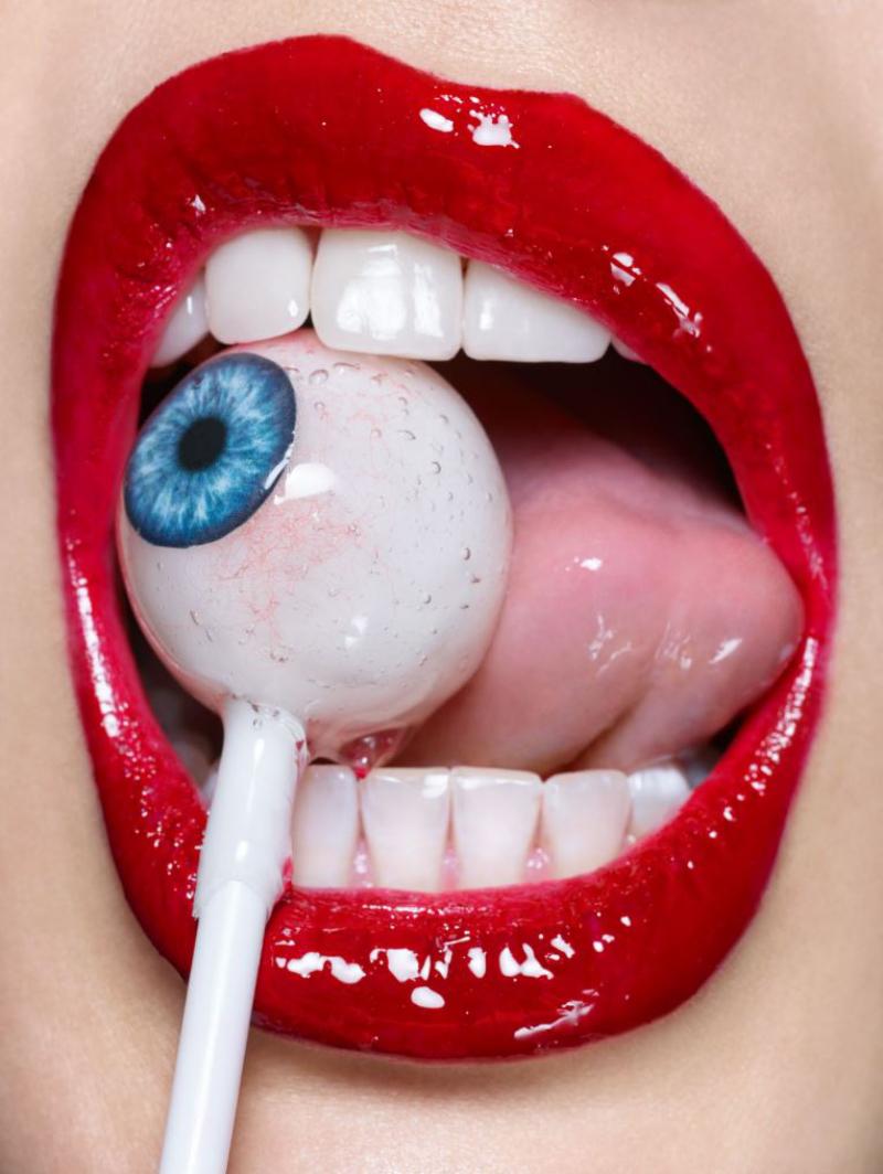 Lollypop, bright red lips biting an eyeball looking like a lollipop, collaboration with Marc Antonio and Rankin, photographed by Rankin. 

All prints are limited edition. Available in multiple sizes. High-end framing on request.

All prints are done