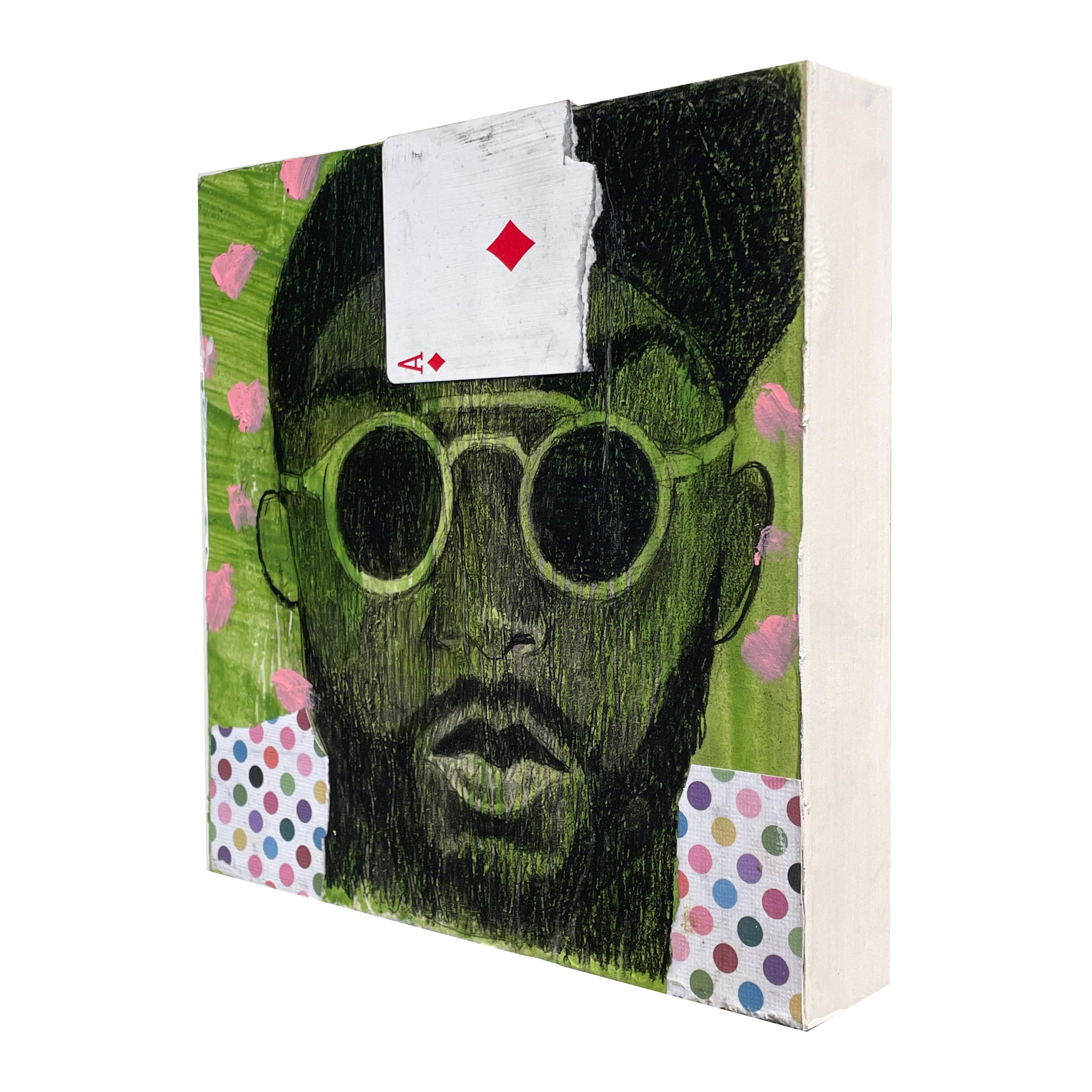 Tennessee (Small Portrait Painting of Collage of Young Man on Green) 1