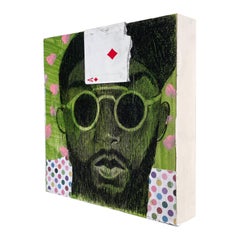 Tennessee (Pequeño Retrato Pintado de Collage de Hombre Joven sobre Verde)