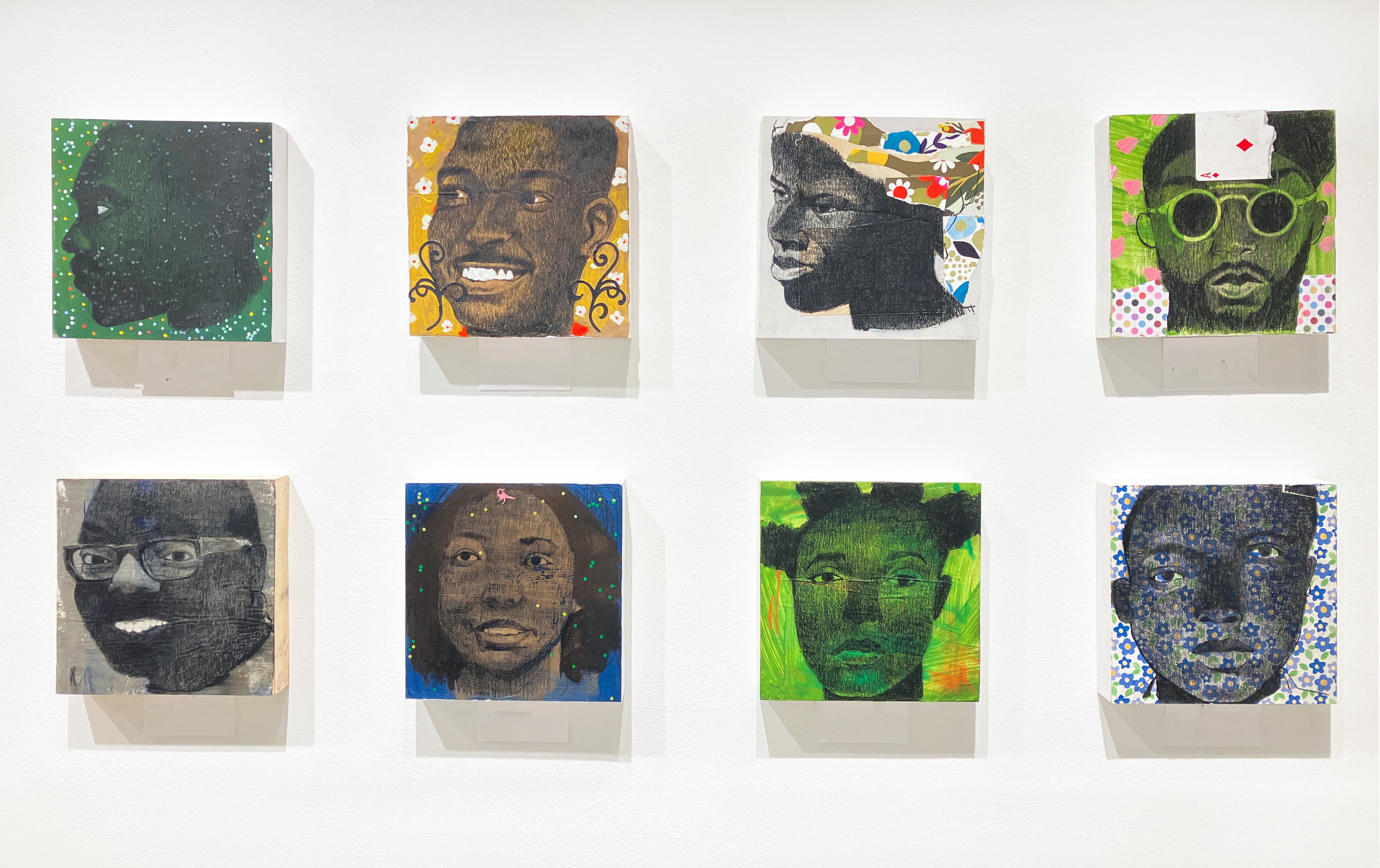 Tennessee (Small Portrait Painting of Collage of Young Man on Green) 3