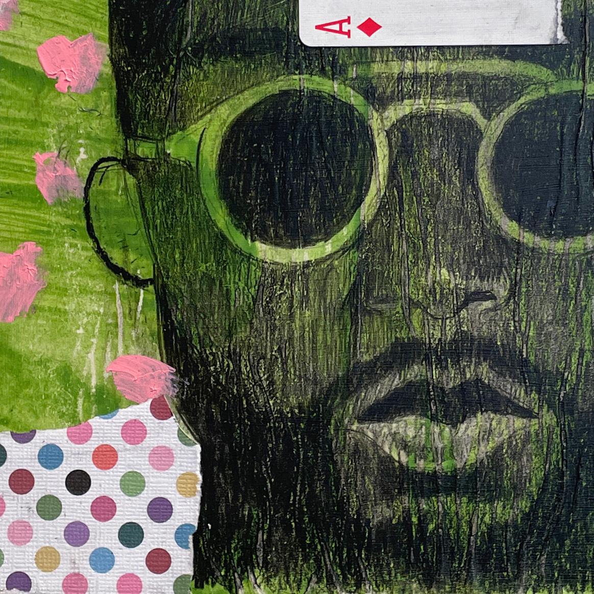 Tennessee (Small Portrait Painting of Collage of Young Man on Green) 4