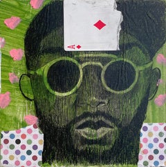 Tennessee (Small Portrait Painting of Collage of Young Man on Green)