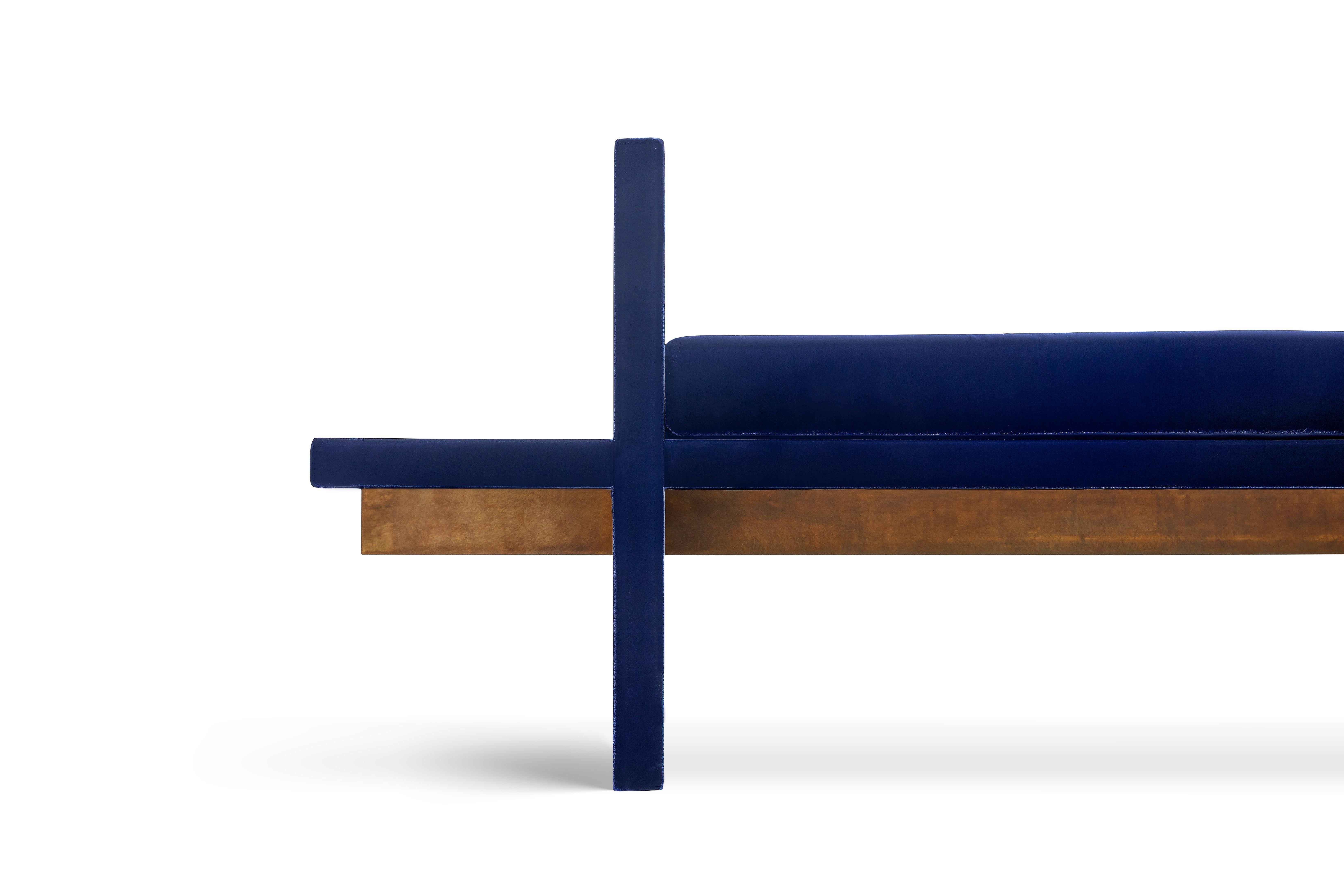 Daybed by Ranya Sarakbi & Niko Koronis
All upholstered in velvet, bronze rod below the seat
Measures: W 114.2, D 33.8, H 22.8 in.
W 290, D 86, H 58 cm

Biography

Ranya Sarakbi is a self-taught painter and sculptor. Her work, over the years,