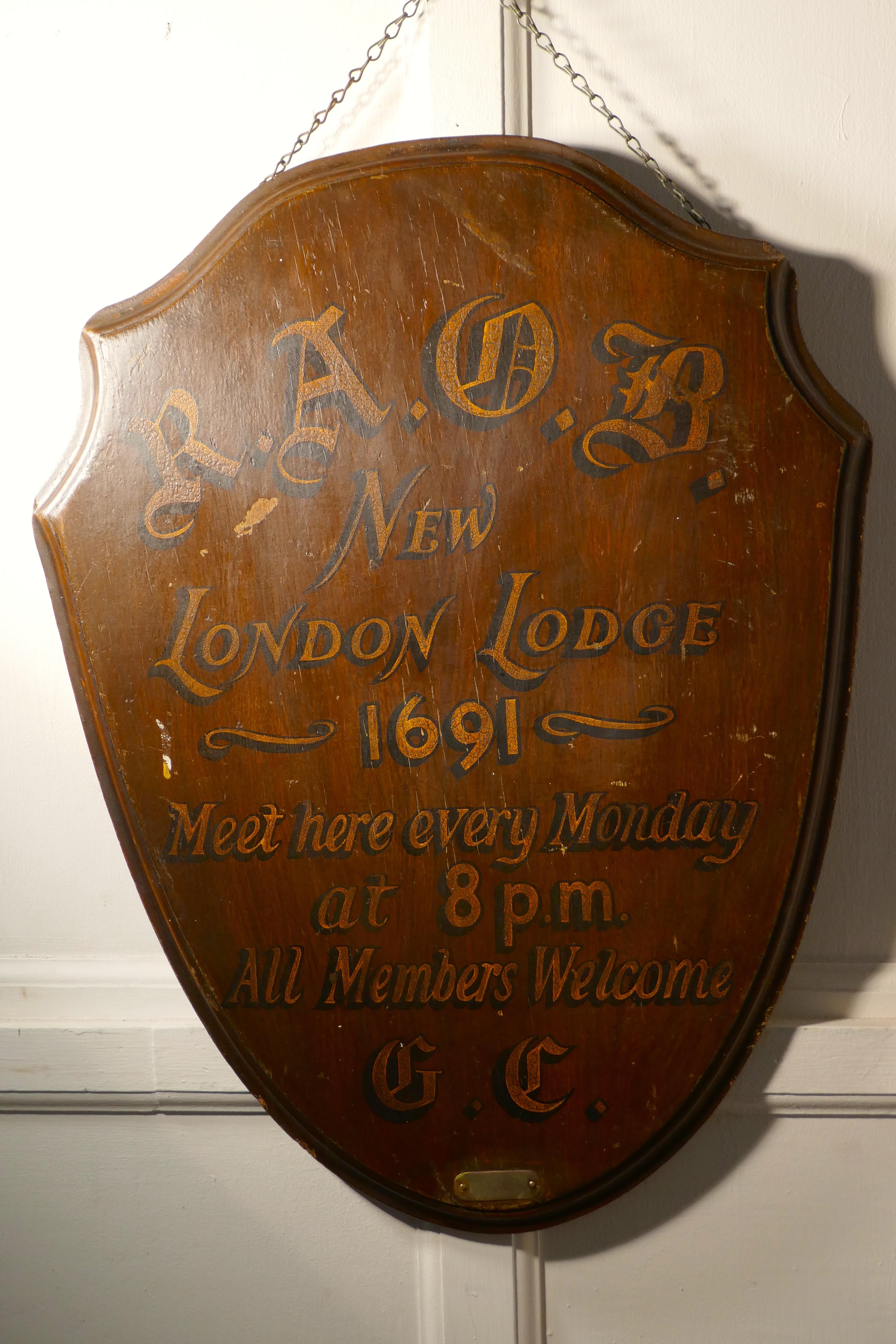 19th Century R.A.O.B Buffaloes, New London Lodge 1691, Oak Wall Plaque / Shield