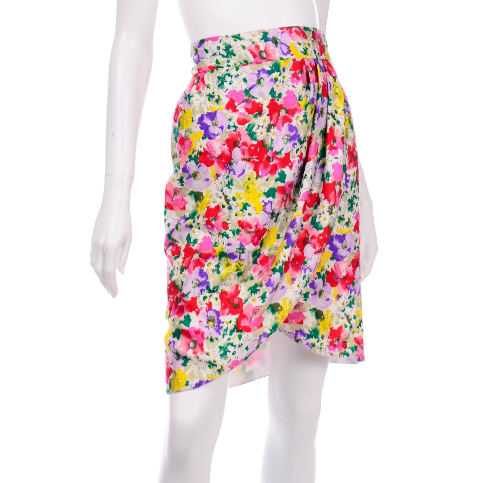 Raoul Arango Vintage Colorful Floral Silk Skirt For Sale at 1stDibs ...