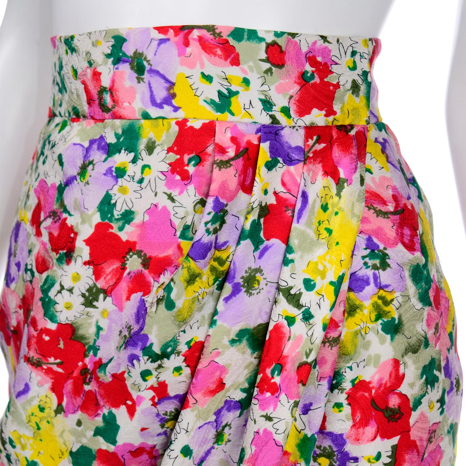 Brown Raoul Arango Vintage Colorful Floral Silk Skirt For Sale