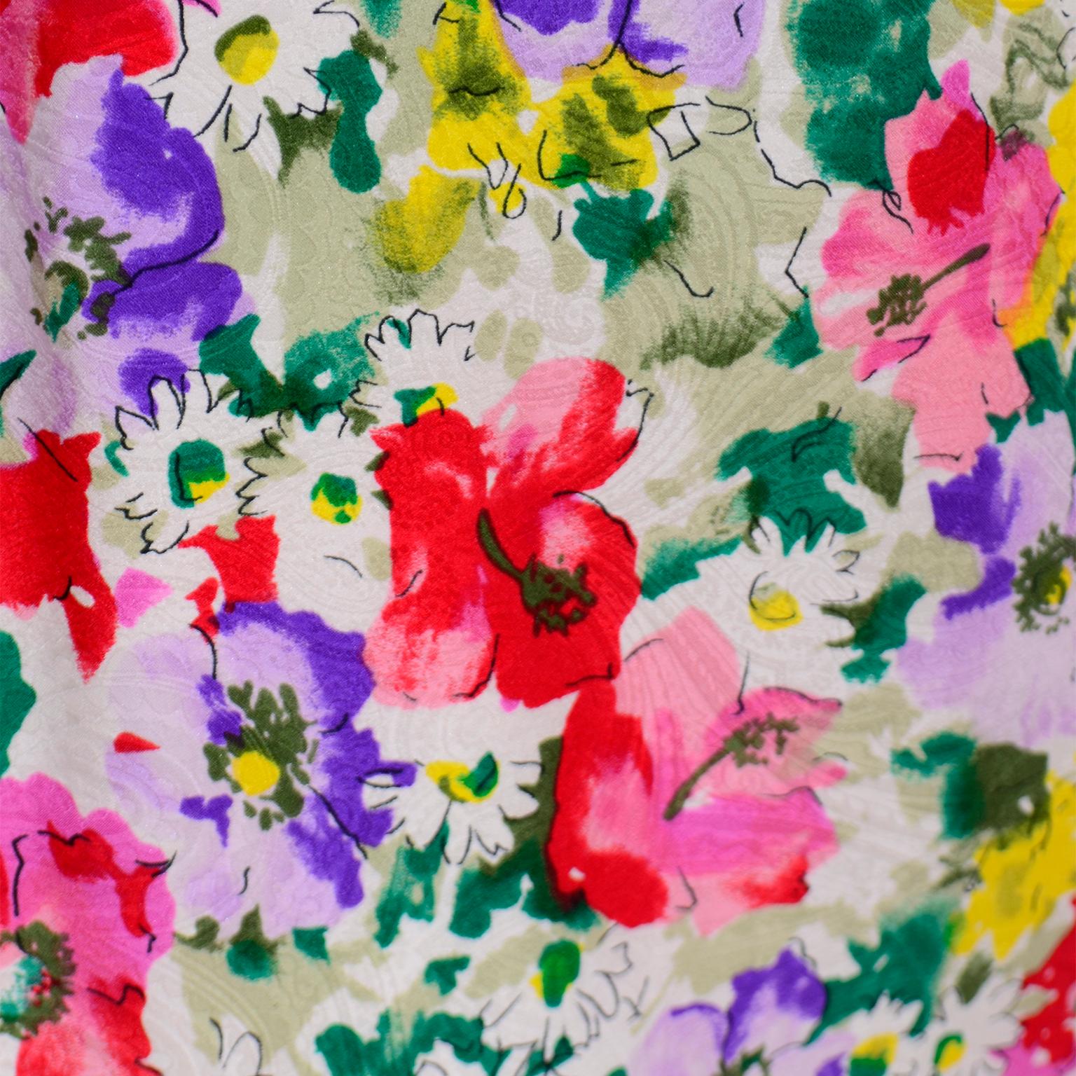 Raoul Arango Vintage Colorful Floral Silk Skirt In Excellent Condition For Sale In Portland, OR