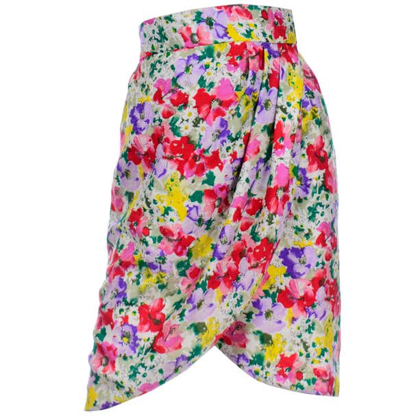Raoul Arango Vintage Colorful Floral Silk Skirt For Sale at 1stDibs ...