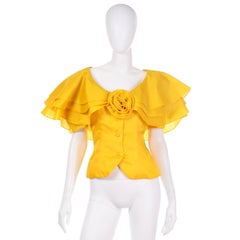 Raoul Arango Vintage Yellow Organza Blouse W Ruffled Statement Sleeves New w/Tag
