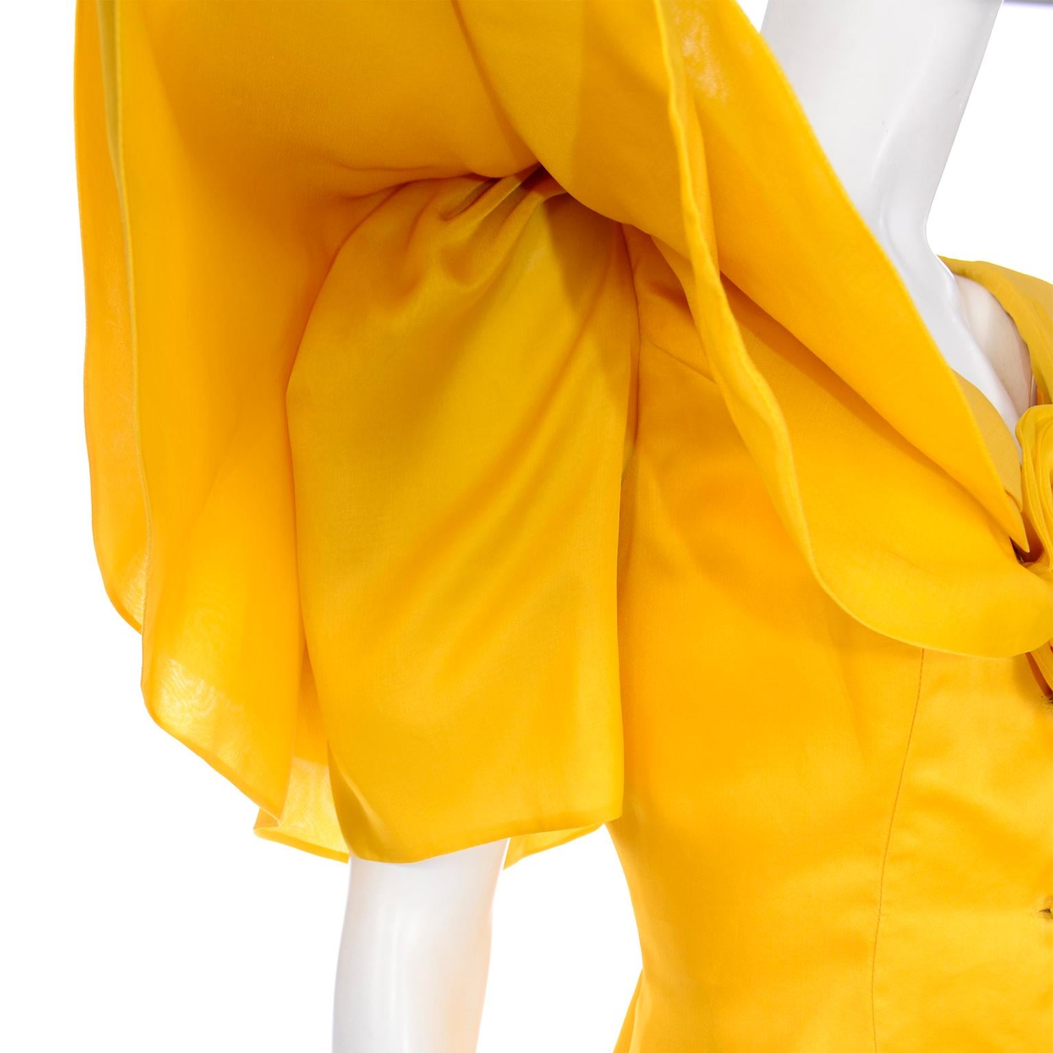 Women's Raoul Arango Vintage Yellow Organza Blouse W Ruffled Statement Sleeves New w/Tag
