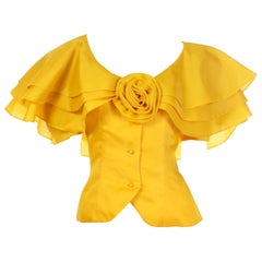 Raoul Arango Vintage Yellow Organza Blouse W Ruffled Statement Sleeves New w/Tag