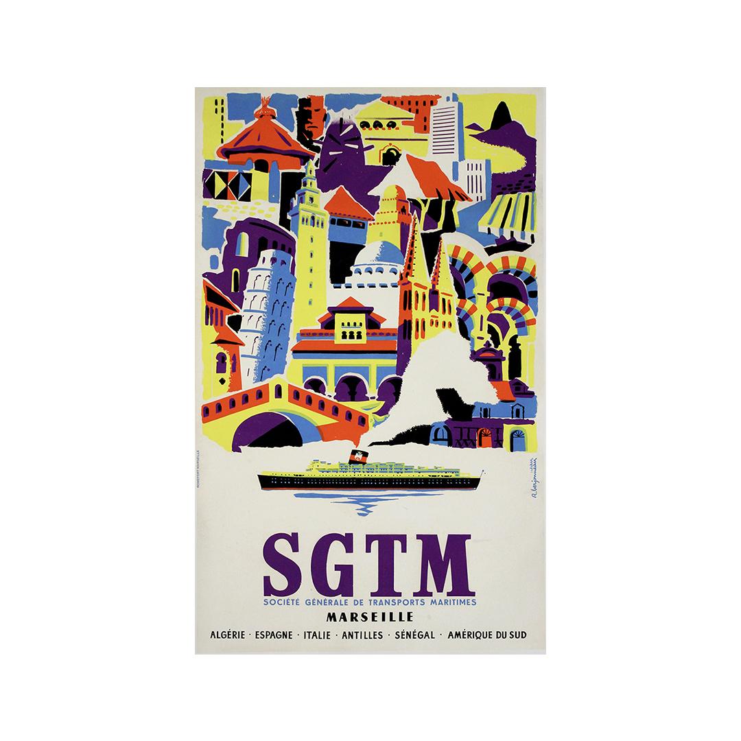 Circa 1960 Original travel poster - SGTM Société Générale de transport maritime For Sale 1