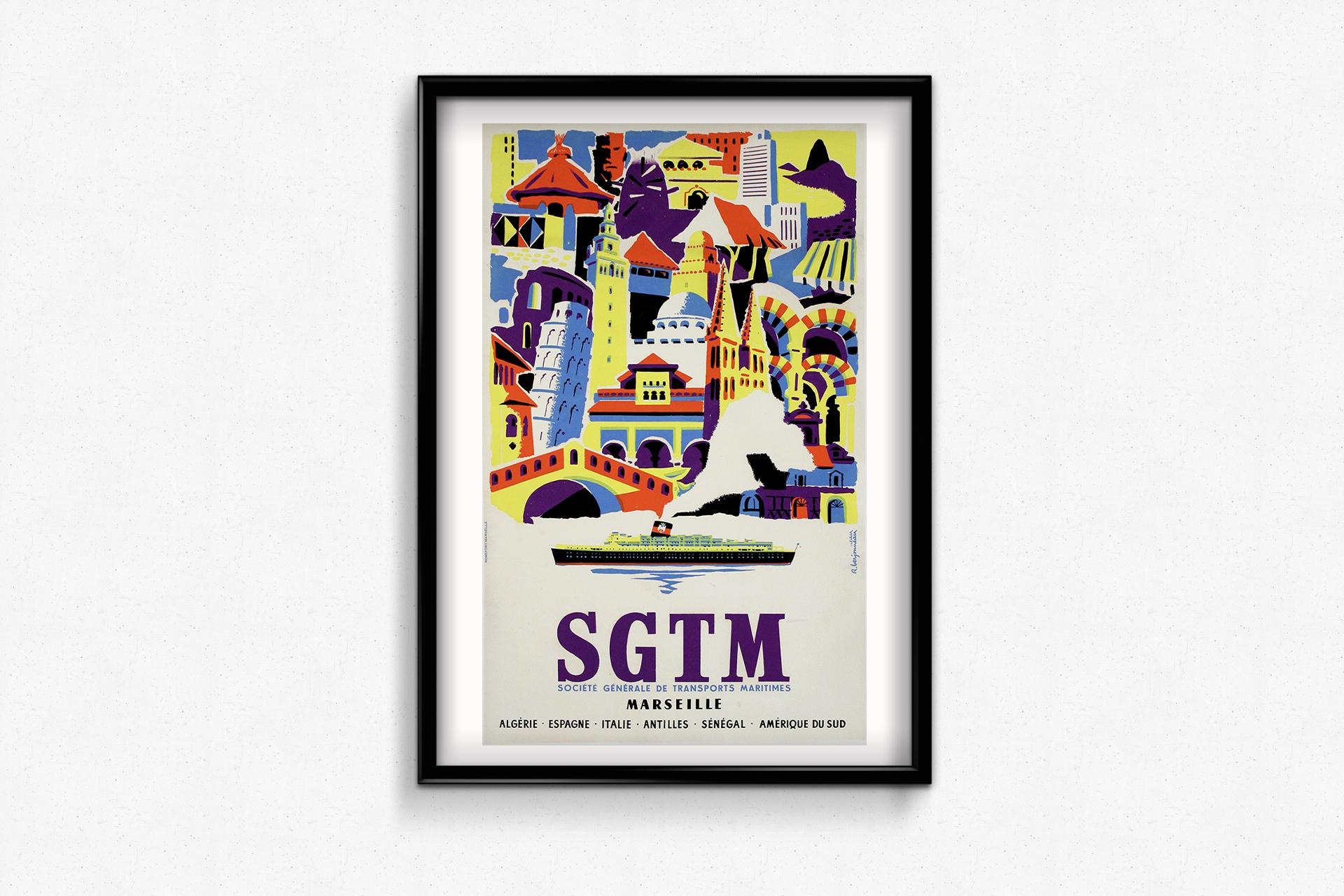 Circa 1960 Original travel poster - SGTM Société Générale de transport maritime For Sale 2