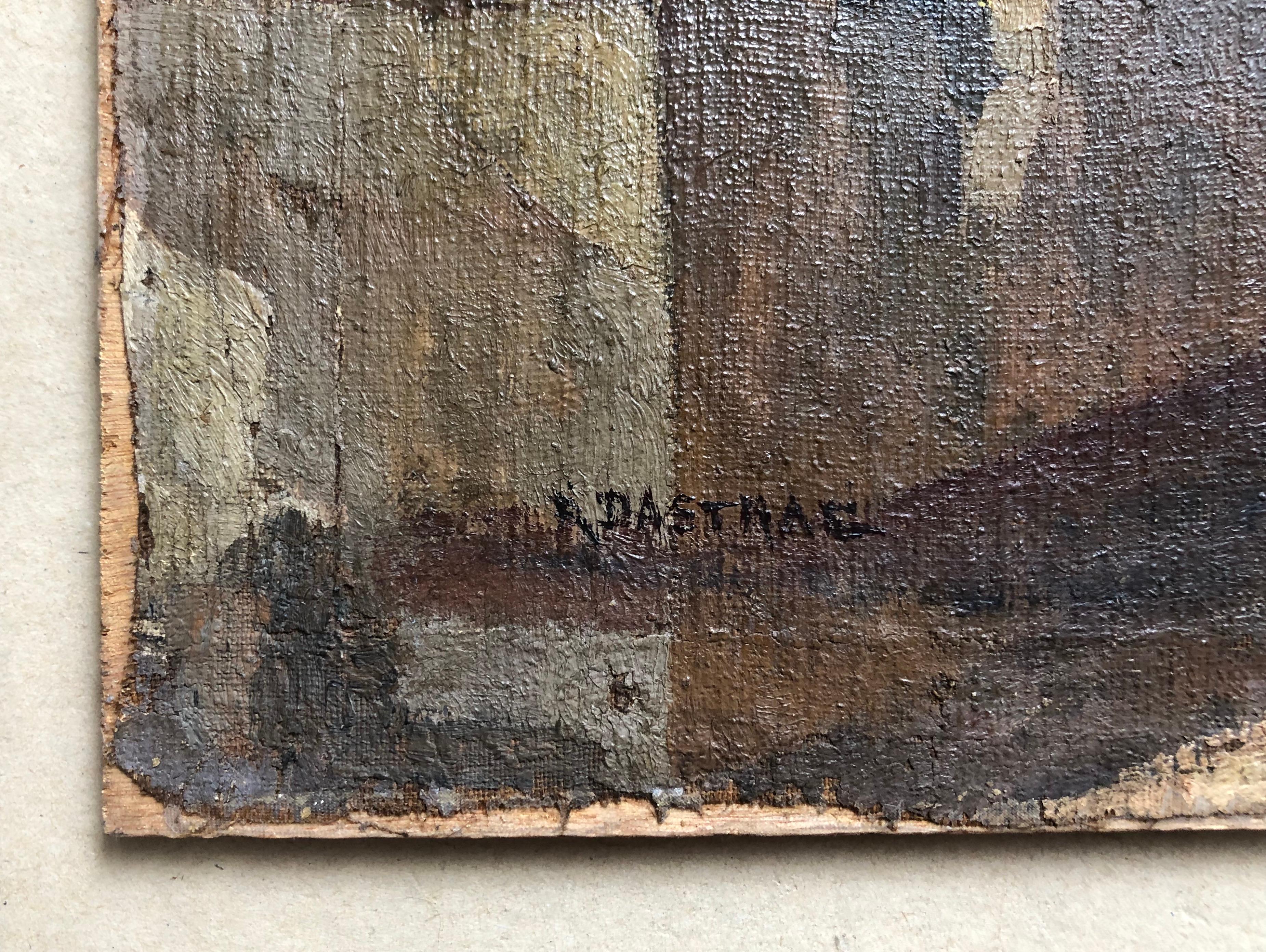 Raoul Dastrac (1891-1969)
Vicolo vivace.
Olio su tela firmato in basso a sinistra.
Tela montata su un pannello di compensato.
Piccole perdite di vernice.
44 x 35 cm