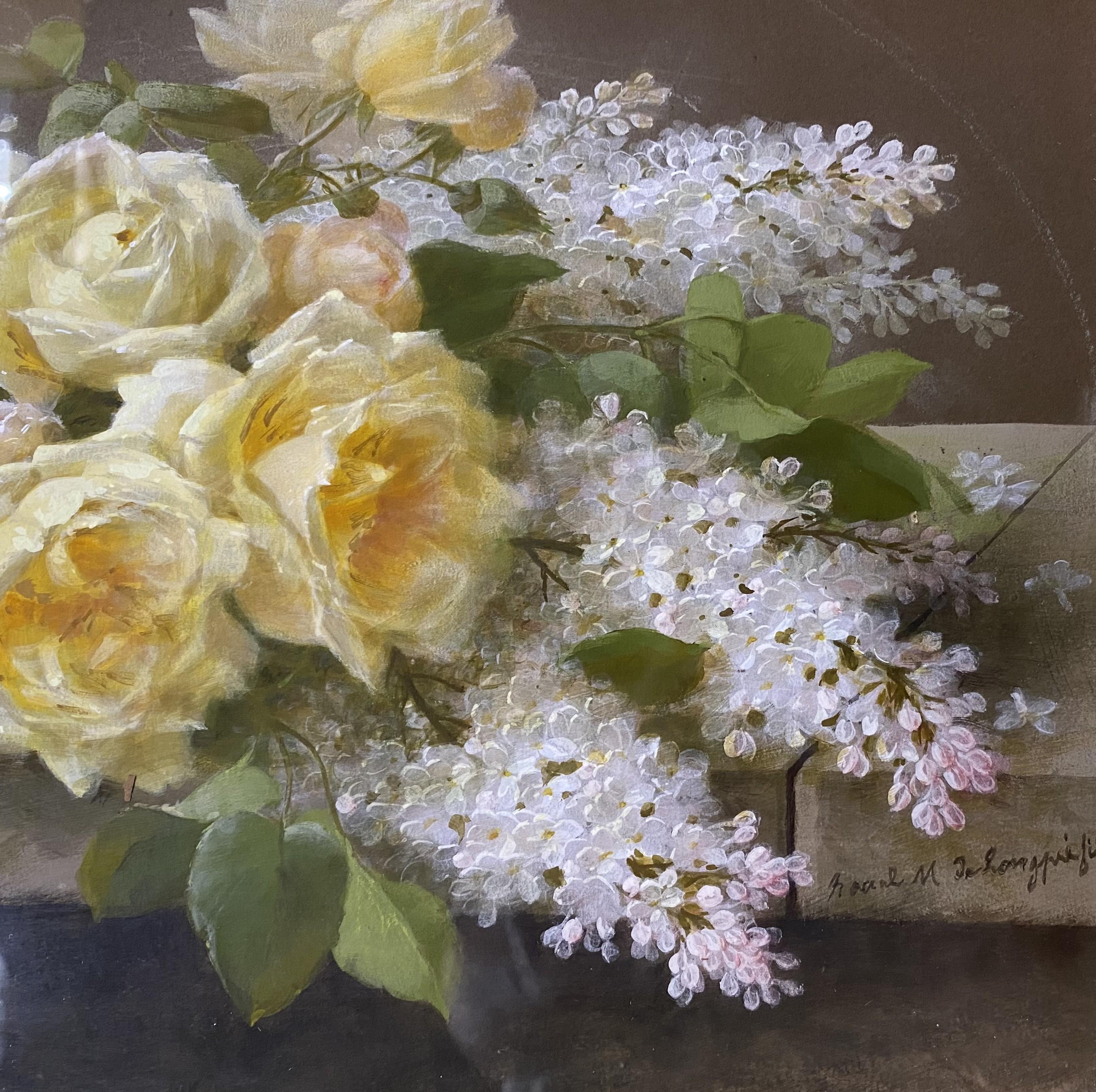 Natura morta con rose rosa e lillà / Natura morta con rose gialle e lillà in vendita 8