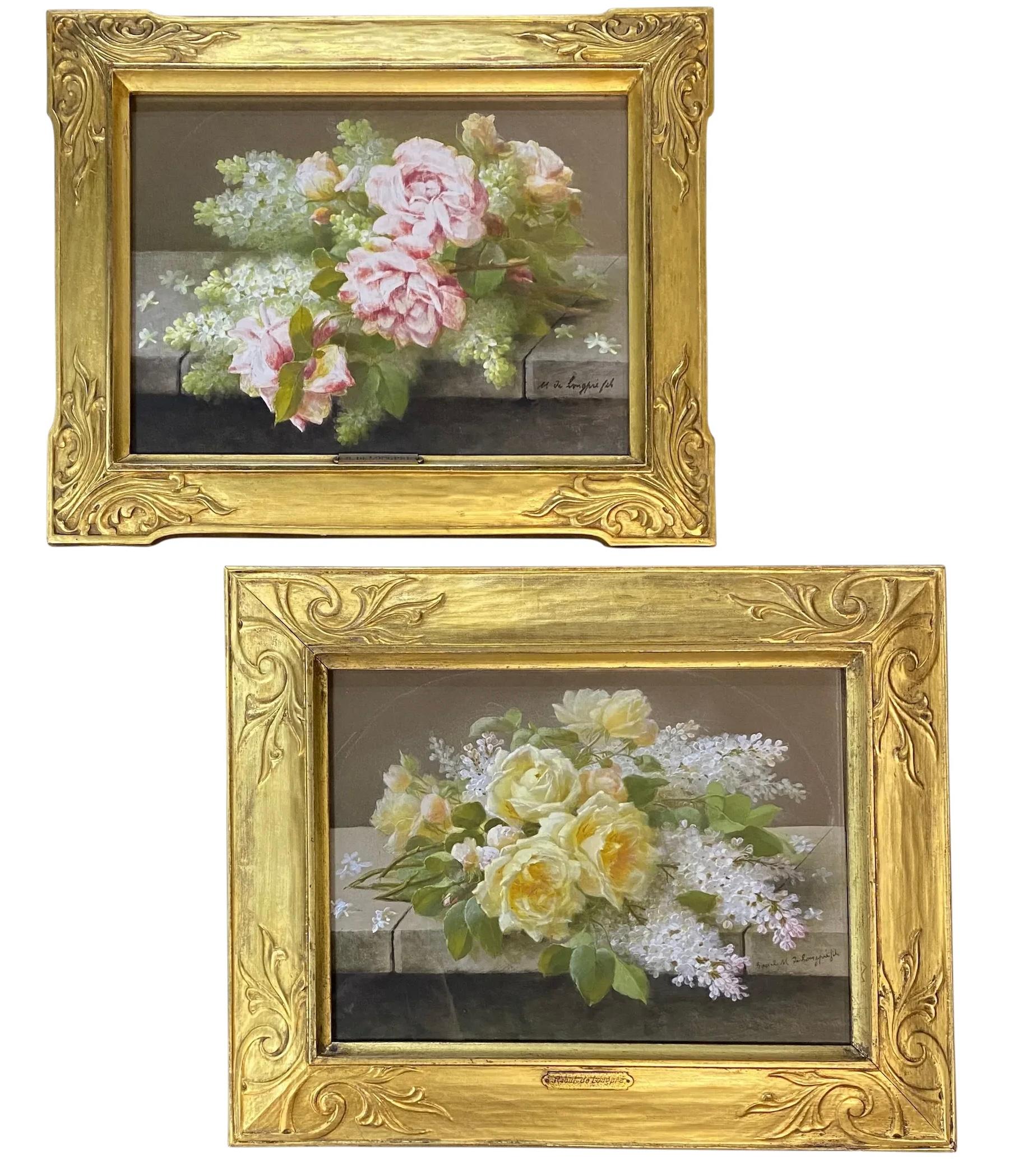 Bodegón con rosas rosas y lilas / Bodegón con rosas amarillas y lilas - Art de Raoul de Longpre