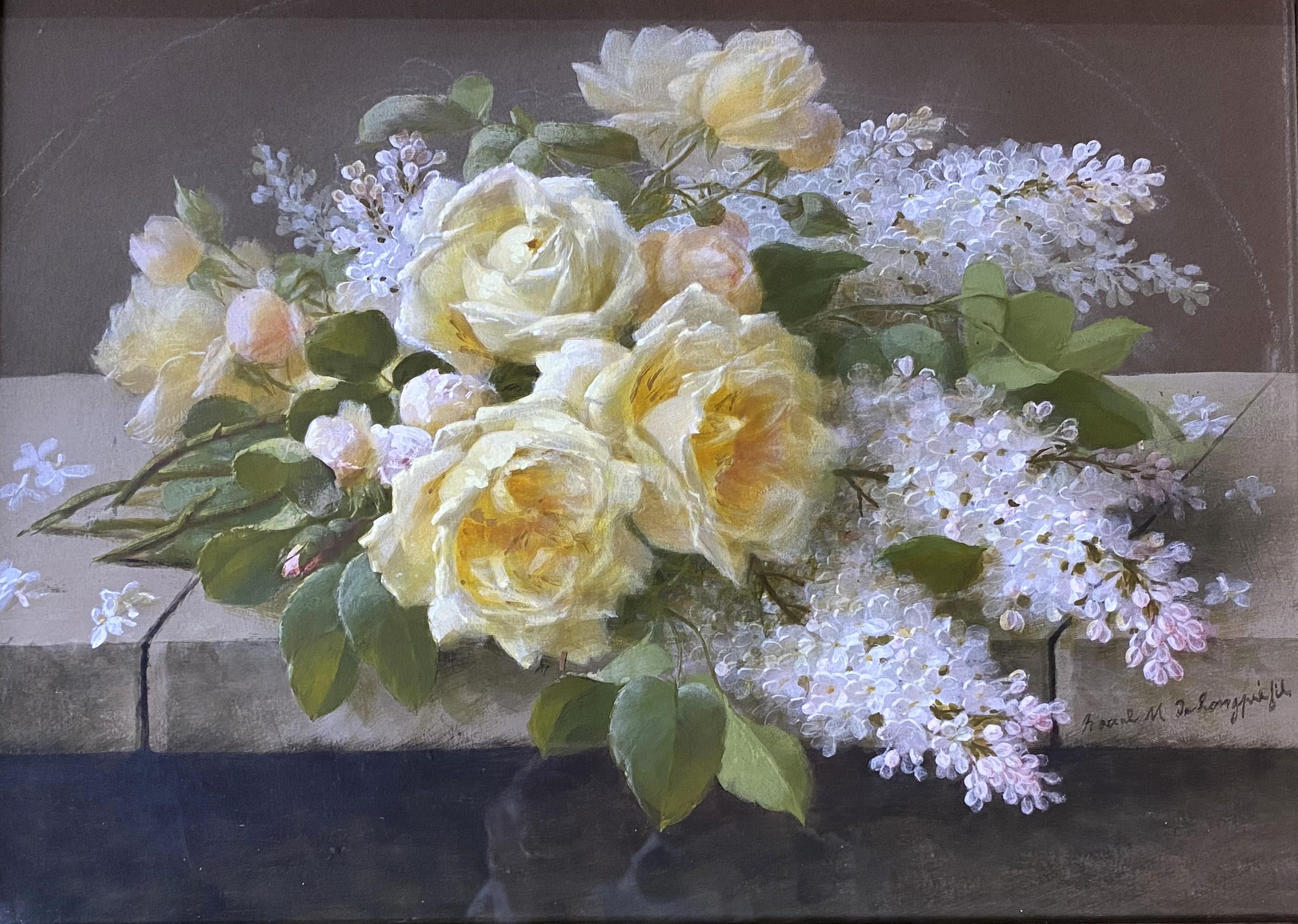 Natura morta con rose rosa e lillà / Natura morta con rose gialle e lillà in vendita 6