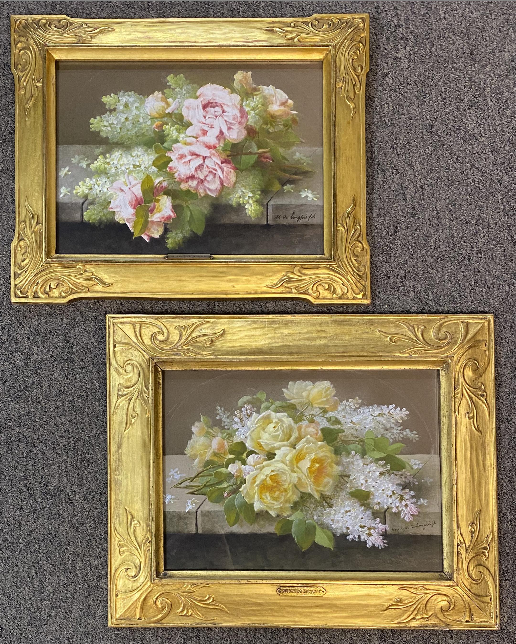 Natura morta con rose rosa e lillà / Natura morta con rose gialle e lillà - Art di Raoul de Longpre