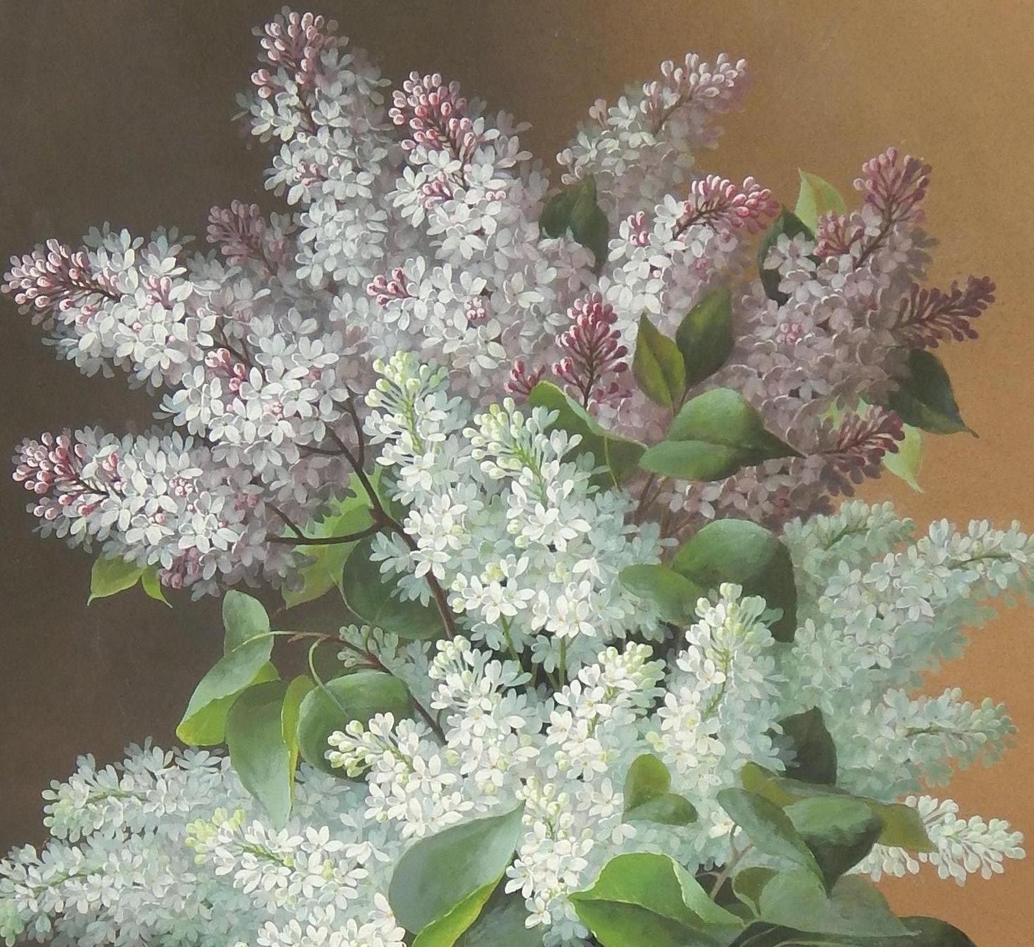 Raoul De Longpre Floral Gouache, circa 1880-1900, Lilacs In Good Condition In Phoenix, AZ