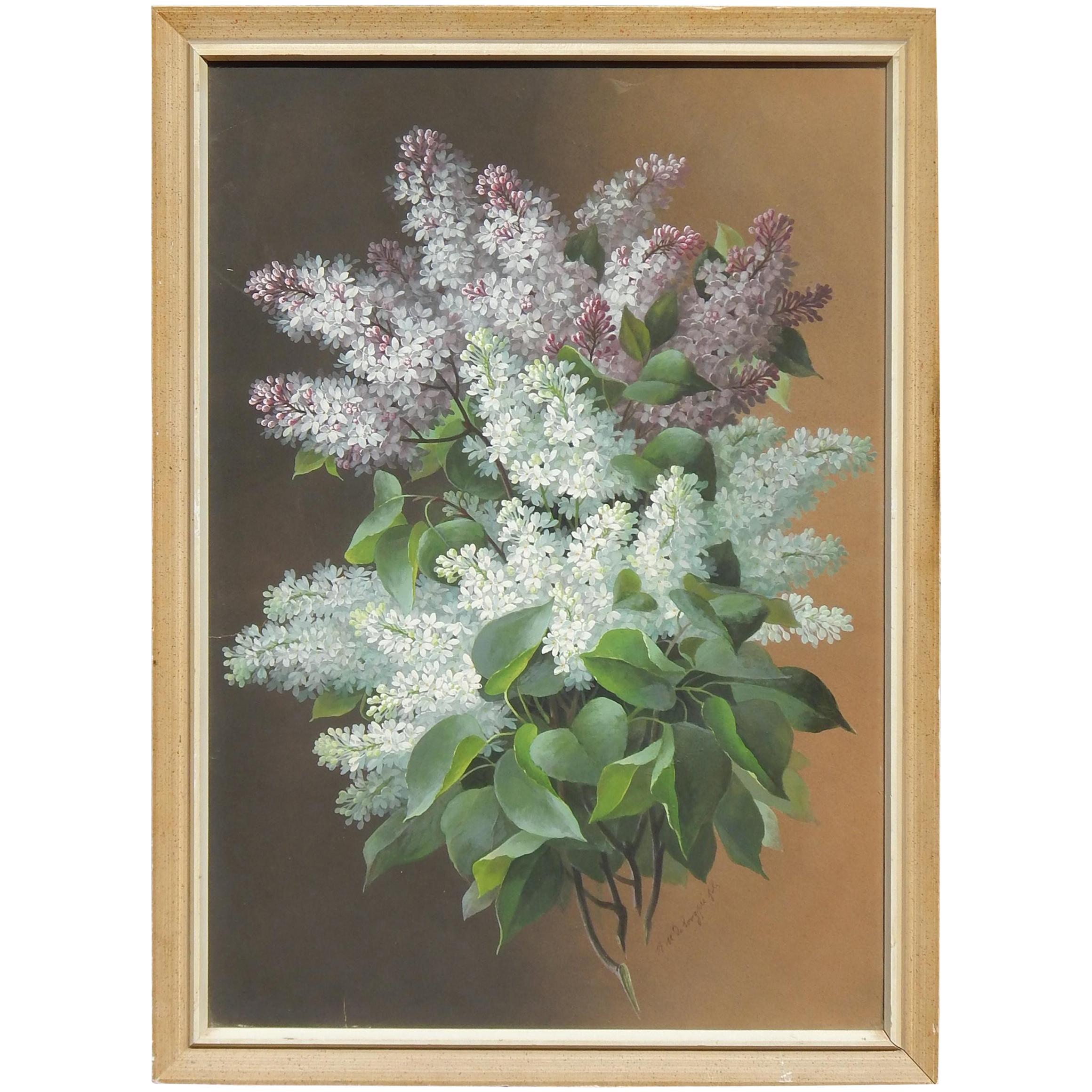 Raoul De Longpre Floral Gouache, circa 1880-1900, Lilacs