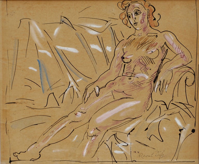 Hand-Painted Raoul Dufy Fauvist Art Deco Nude Painting For Sale