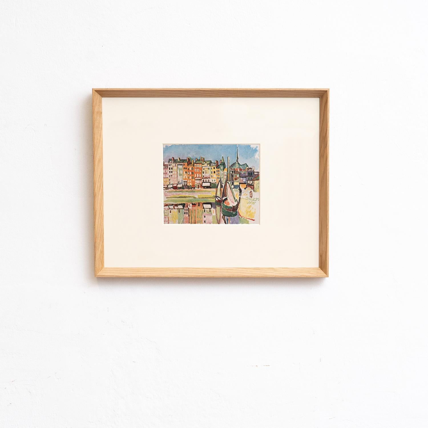Step into the lively and whimsical world of Raoul Dufy with this exquisite color cliché print, meticulously edited by Editions du Chêne in Paris, France, in 1948. Housed in a solid wood frame measuring 54 cm in height, 43.5 cm in width, and 3.5 cm