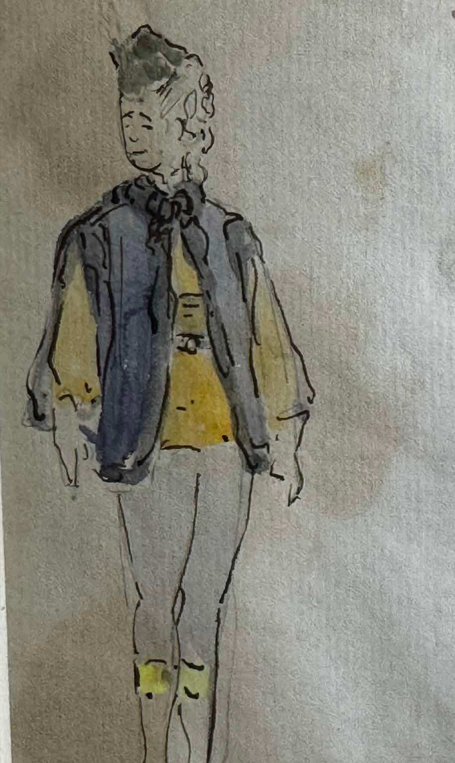 Wunderbare kleine Modeskizze von Raoul Dufy. Aus dem Nachlass von Andre Robert (Dufys Studioassistent) an Anthony Field (La Galerie 18). Aquarell und Tinte auf Papier unsigniert. 4,75