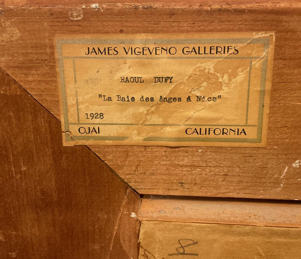 La Baie des Anges a Nice et le Casino ist eine schöne Gouache auf Papier aus dem Jahr 1928. Das Werk ist von Fanny Guillon-Laffaille vollständig authentifiziert und im Raoul Dufy Catalogue Raisonne (AS-1793) aufgeführt.
Provenienz: James Vigeveno