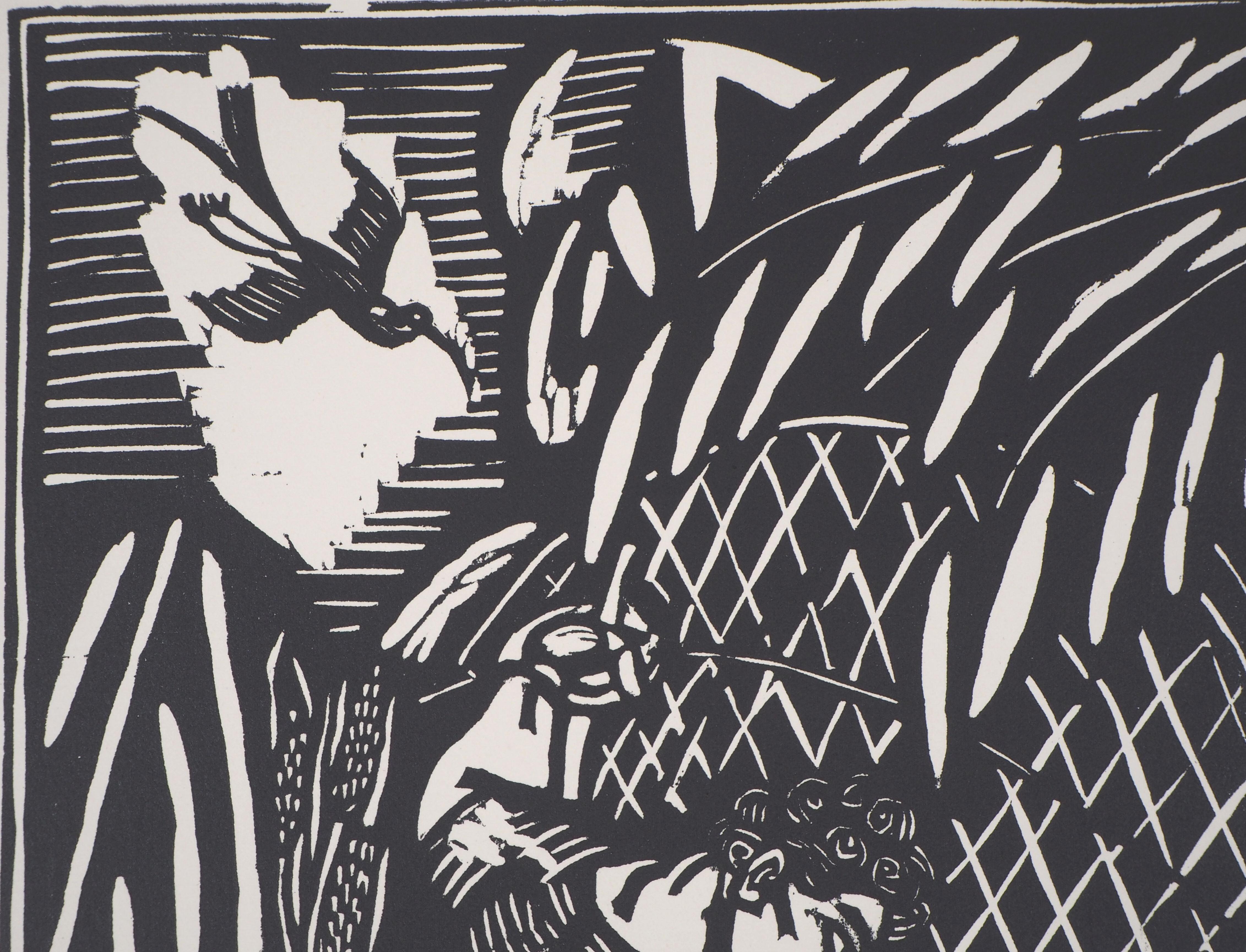 The Fisherman (Angling) - Original woodcut - Signed - Modern Painting by Raoul Dufy