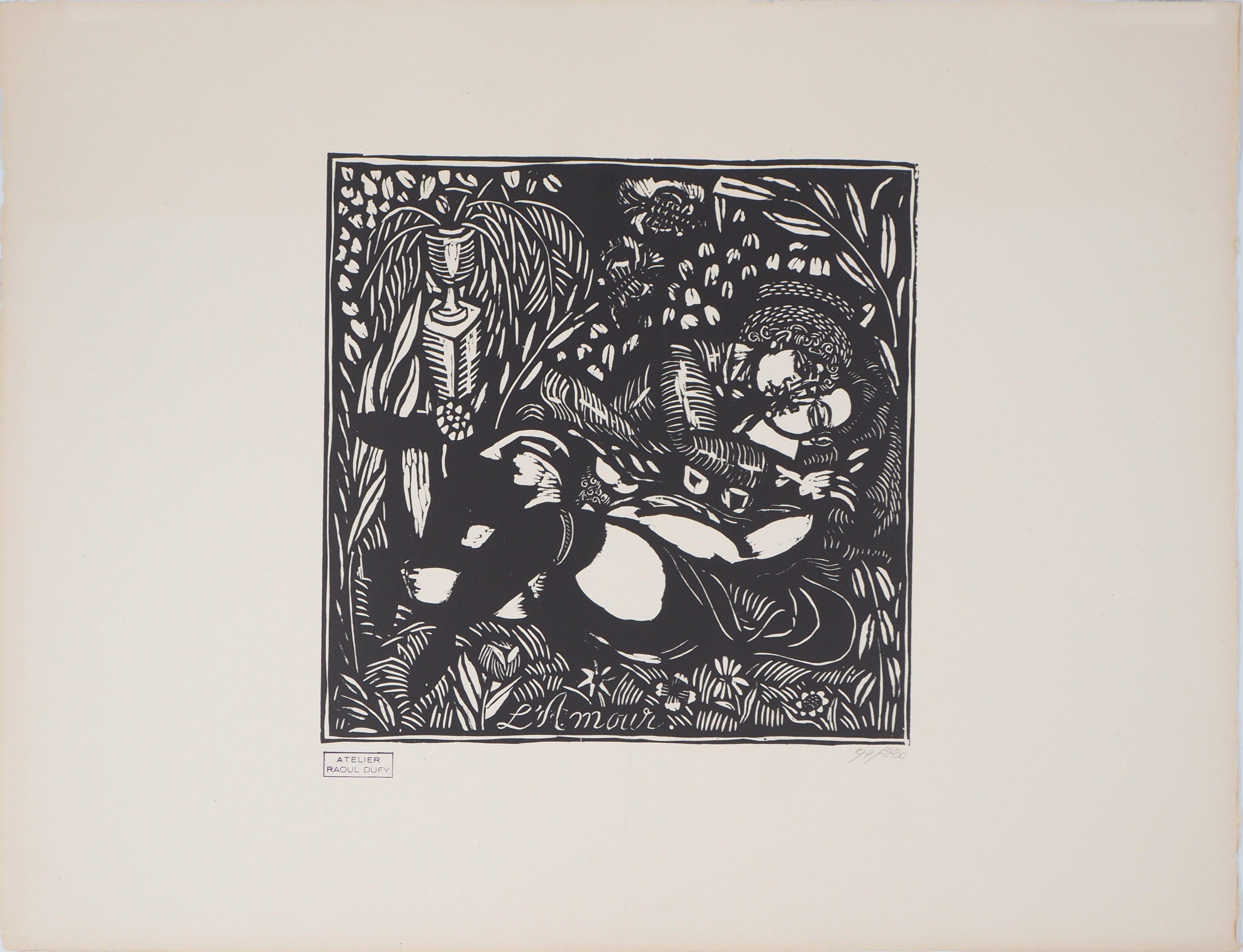 El Amor - Grabado original en madera - Firmado - Painting Moderno de Raoul Dufy