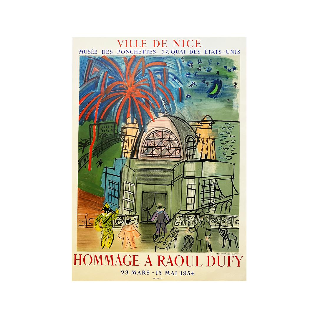 1954 Affiche d'exposition originale de Raoul Dufy - Feu d'Artifice à Nice en vente 1