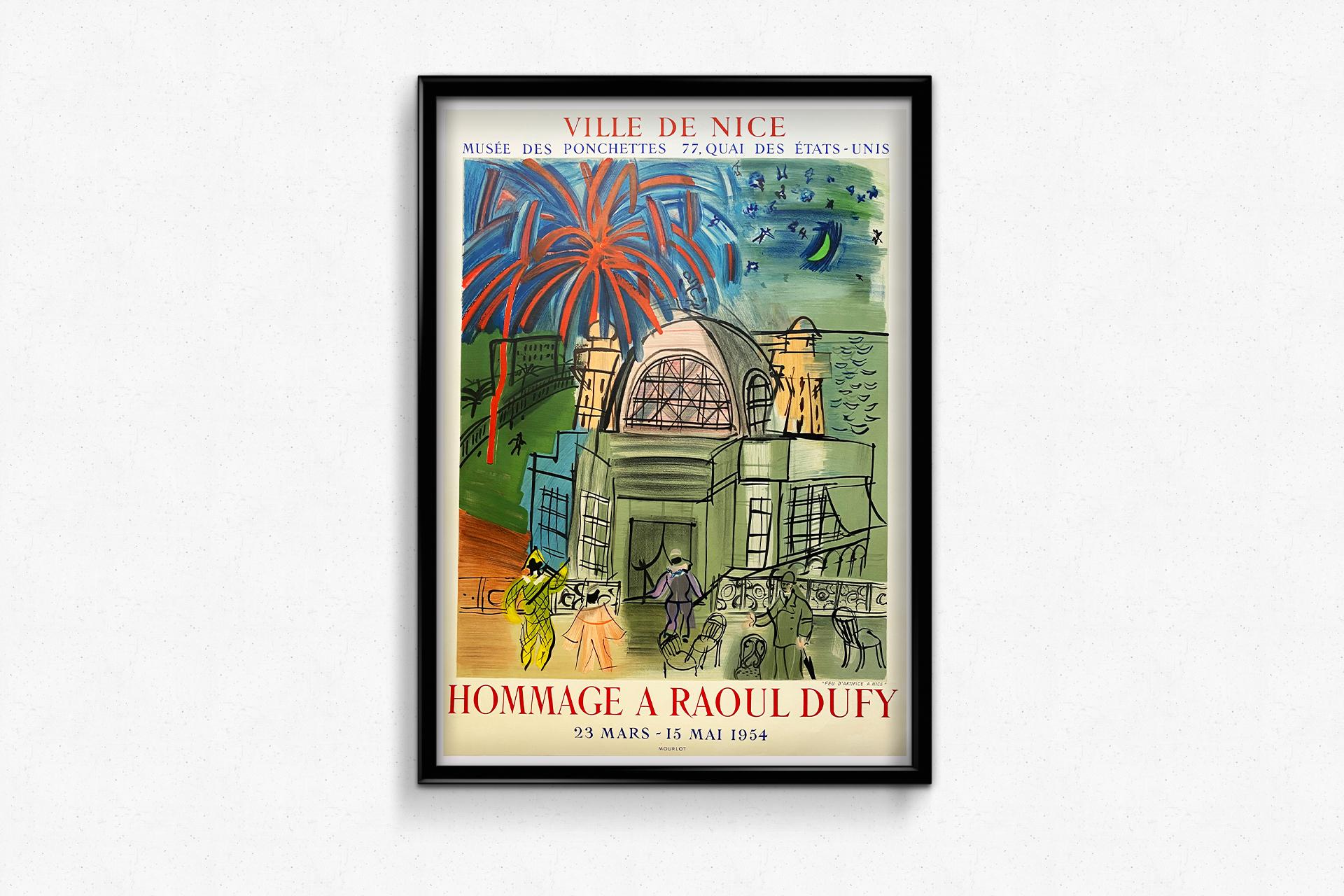 1954 Affiche d'exposition originale de Raoul Dufy - Feu d'Artifice à Nice en vente 2