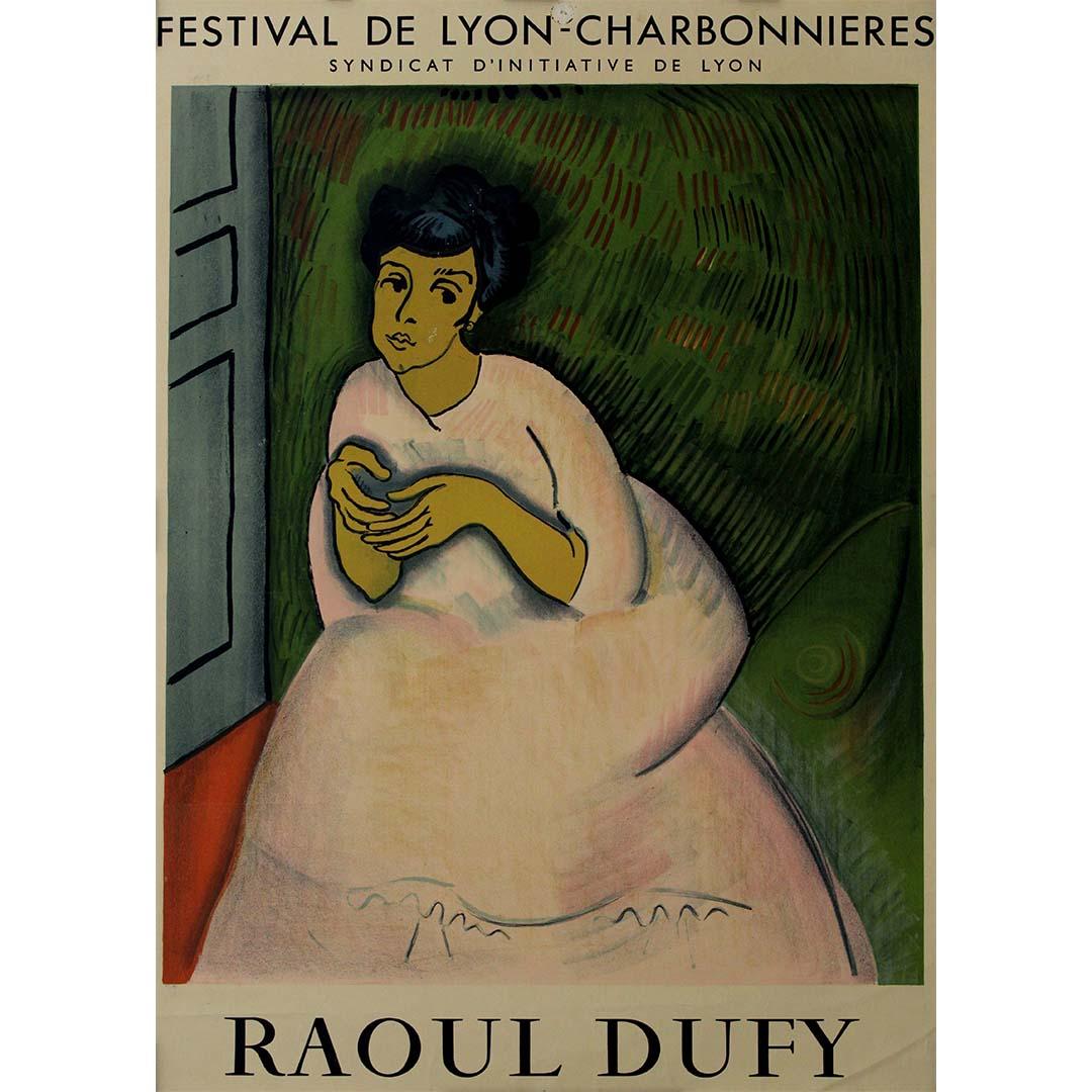 This striking poster was created by renowned French Fauvist and modernist painter Raoul Dufy for the Festival de Lyon–Charbonnières in 1957. Commissioned by the Syndicat d’Initiative de Lyon, the poster announces one of the region’s most prominent