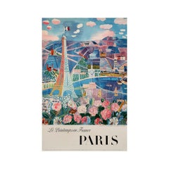 1966 Original French Travel Poster Paris Eiffel Tower Floral Scene by Raoul Dufy