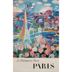 1966 Original French Travel Poster Paris Eiffel Tower Floral Scene by Raoul Dufy
