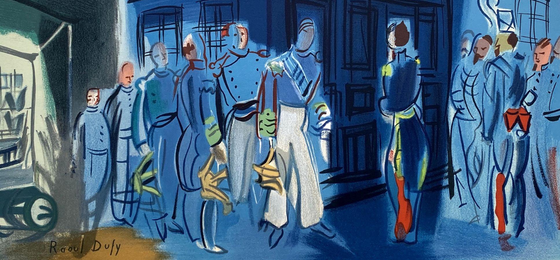 Admiral and Officers - Lithograph Signed in the Plate (Mourlot) - Gray Figurative Print by Raoul Dufy