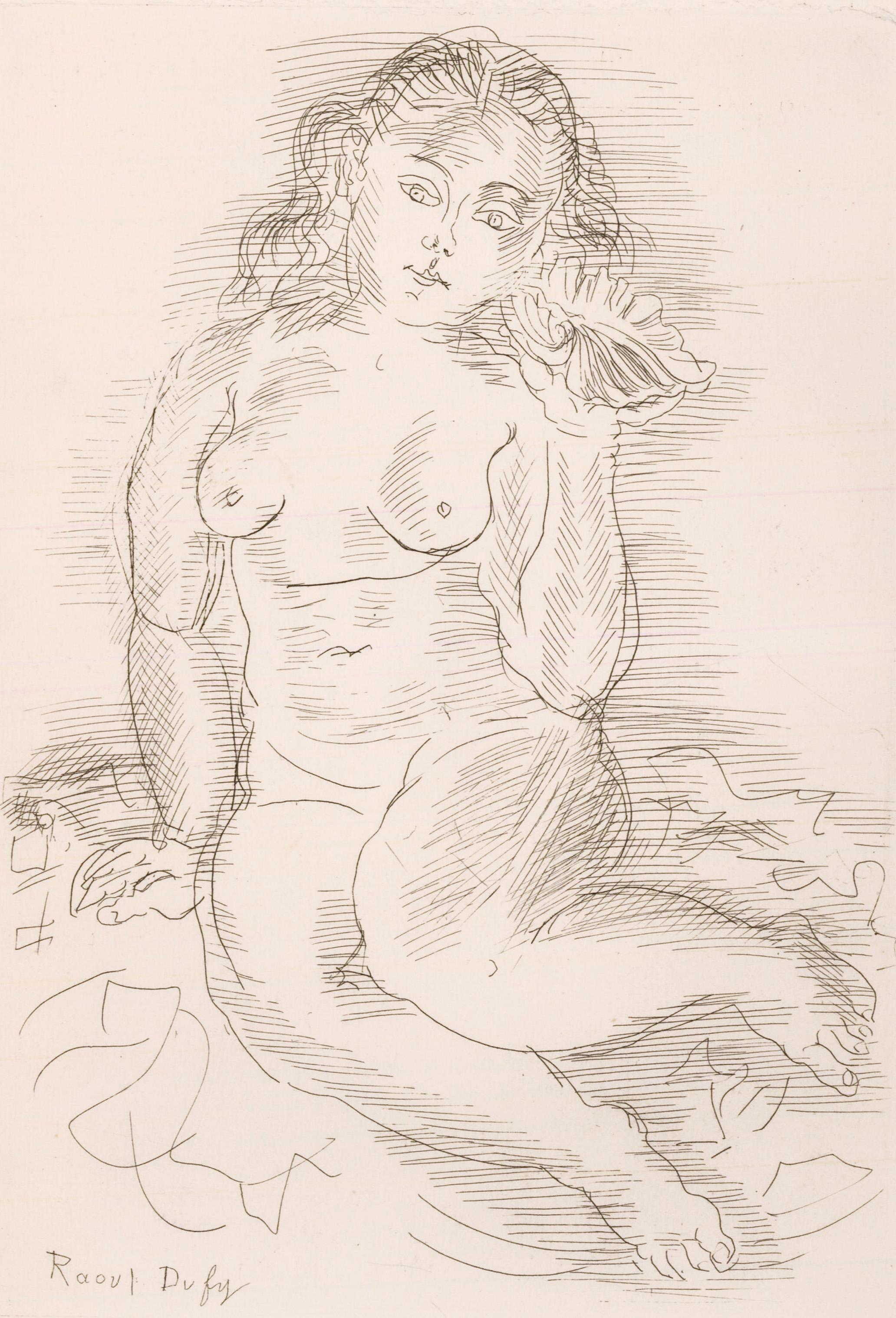 Amphitrite Akt Radierung (Beige), Nude Print, von Raoul Dufy