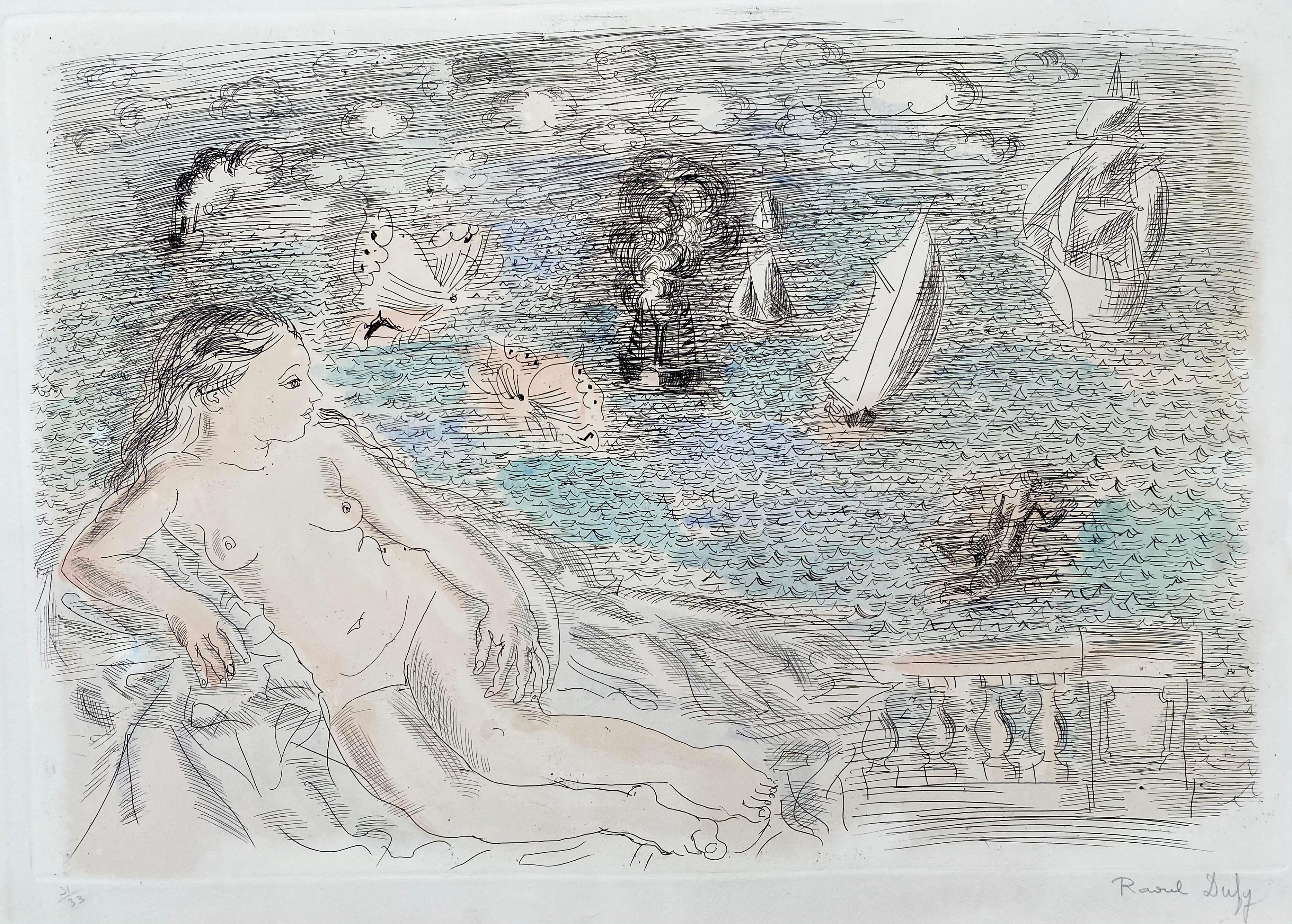 Raoul Dufy Figurative Print - Balcon Sur La Mer (Baigneuse aux Papillons)