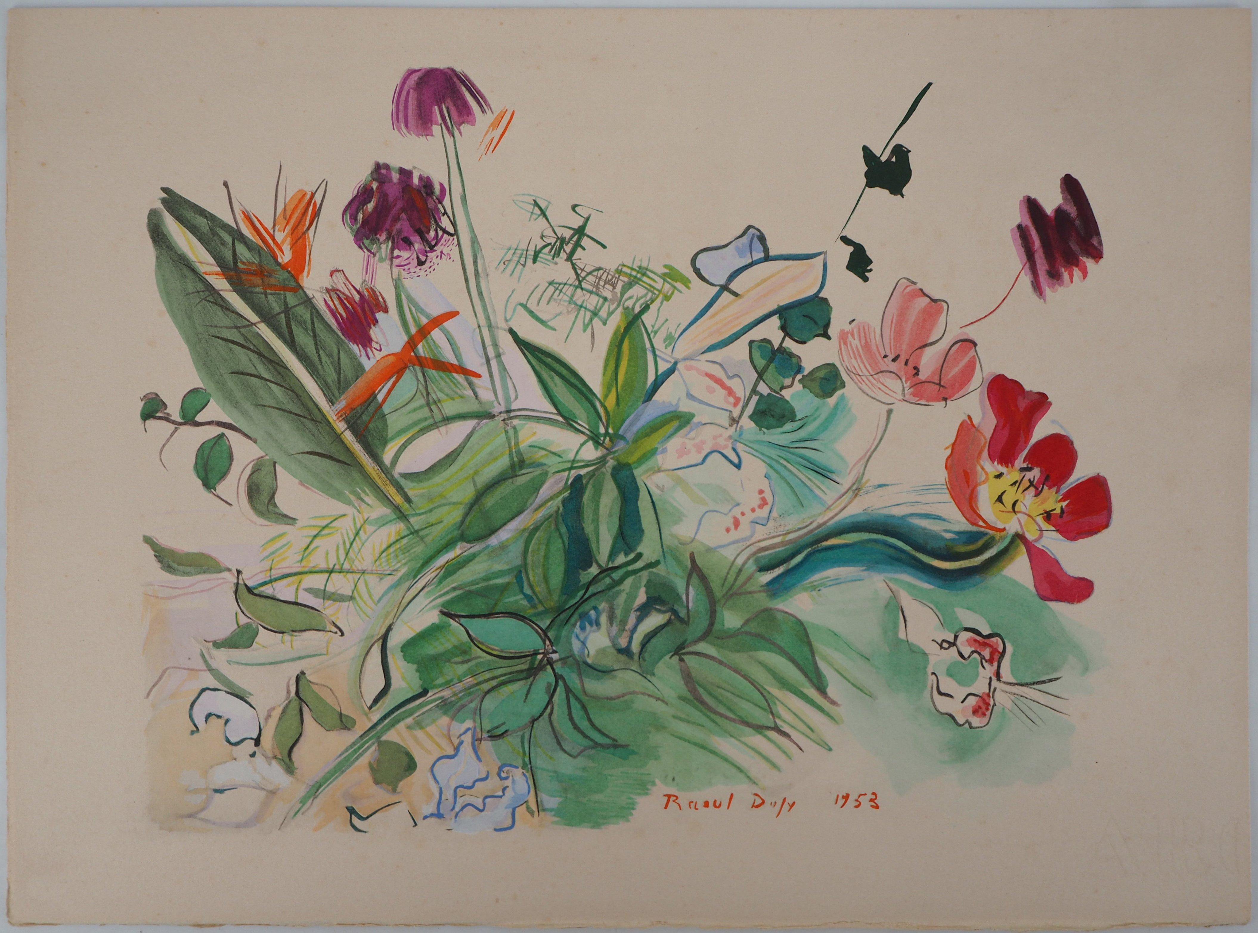 Manojo de flores - Litografía original - Print de Raoul Dufy
